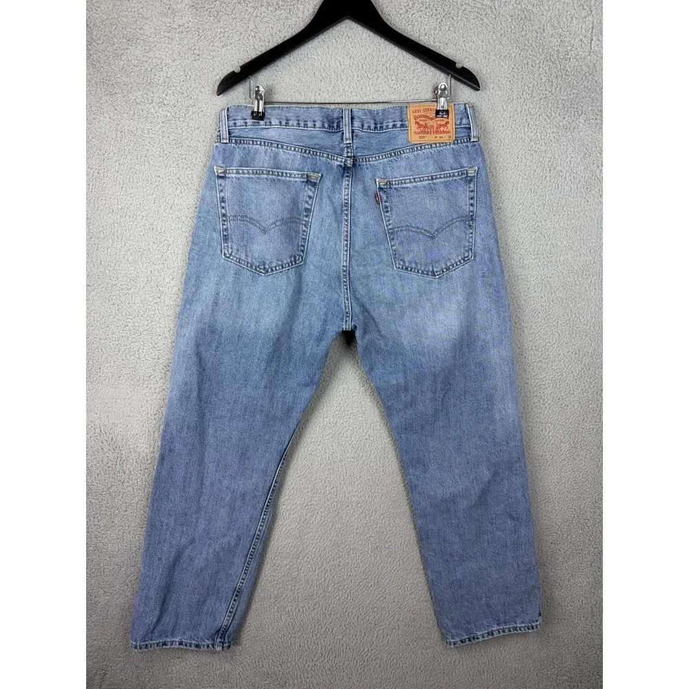 Levis 505 Jeans Mens 36x29 Blue Light Wash Regular Fit Straight Denim Pants Men